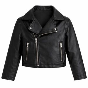 Size M Silver Jeans Co Girls Black Vegan Leather Moto Jacket Biker